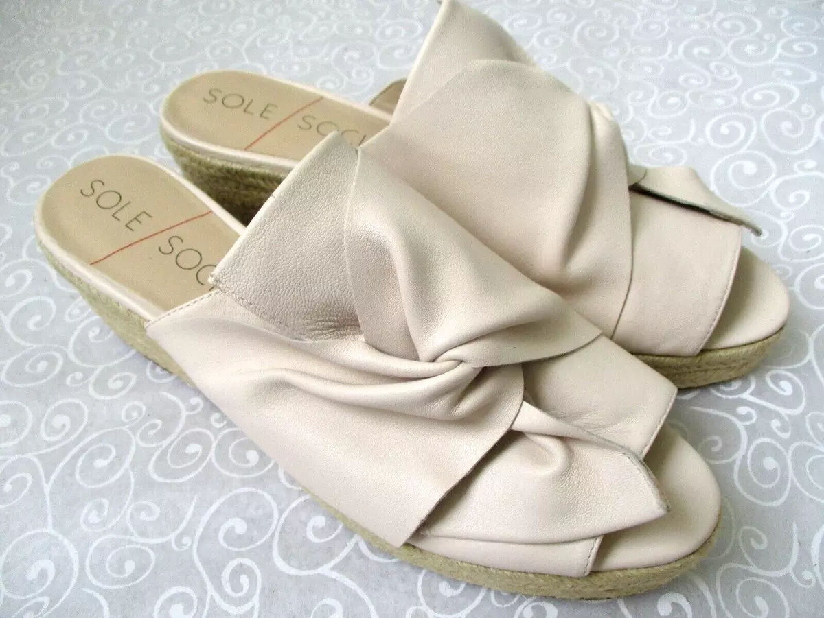 SOLE SOCIETY CARIMA OFF WHITE BEIGE OPEN TOE WEDGE LEATHER SHOES