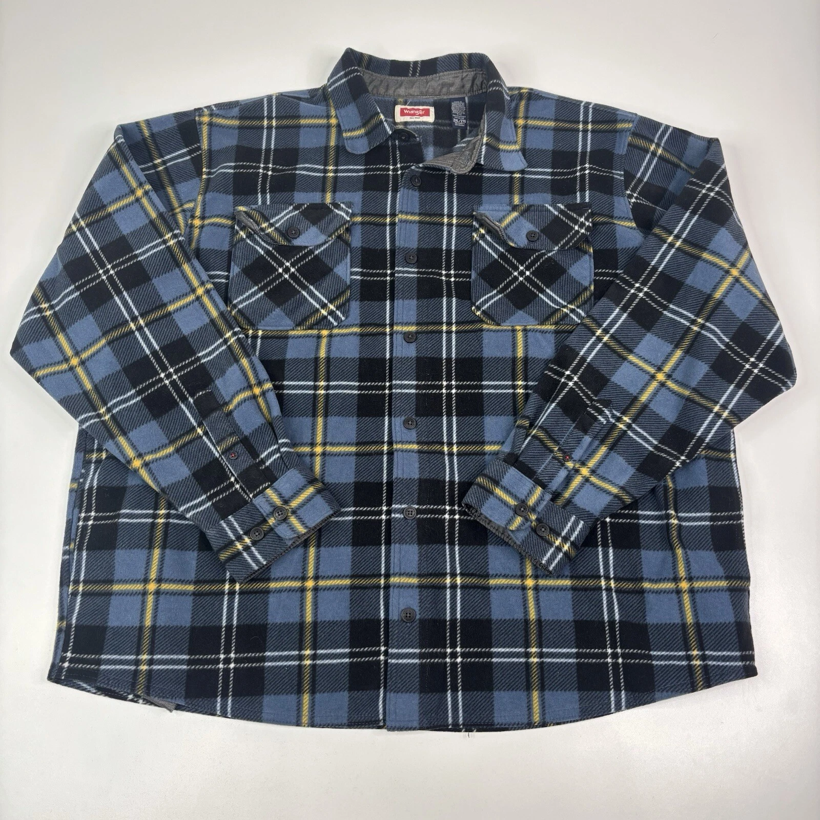 Wrangler Flannel Shirt Men 2XL Plaid Long Sleeve Fleece Soft