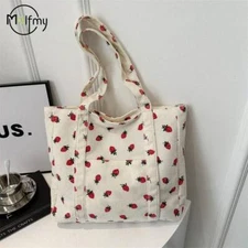 Corduroy Handbag Strawberries Beach Bag Fashionable Versatile Shoulder Bag Large