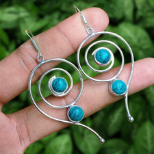 Dainty Turquoise Gemstone Dangle Drop Earring 925 Sterling Silver Plated Jewelry