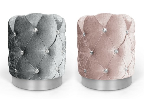 Crushed Velvet Diamante Ottoman Storage Box Folding Seat Stool Blush Pink Silver - Picture 5 of 18