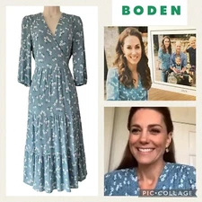 BODEN Aurora Floral Dress - Size UK12R US8R - Blue Wrapover Cross ASO Royal PoW