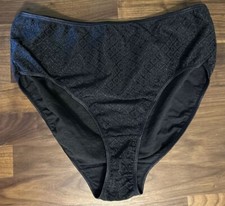 Vtg Fashion Bug Hi Cut Bikini Panties Size 9 Black Floral Shiny Cotton Blend