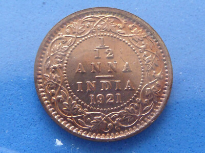 335) Indien, British George V Bronze 12th Anna 1921 Gem Full Mint Colour 12,00£