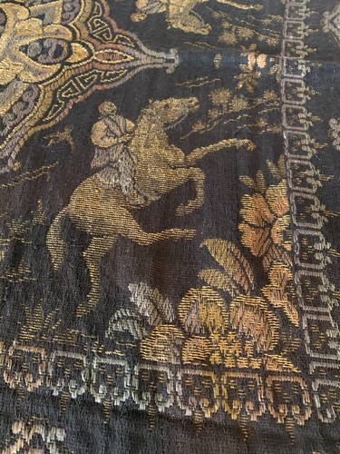 Vtg Woven Fringed Table Cover Throw Textile Italy Floral Horse 50x50 Whimsigoth - Picture 7 of 17
