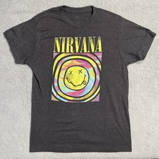 Nirvana T-Shirt Women  s XL Grey Tie Dye Smiley Band Graphic