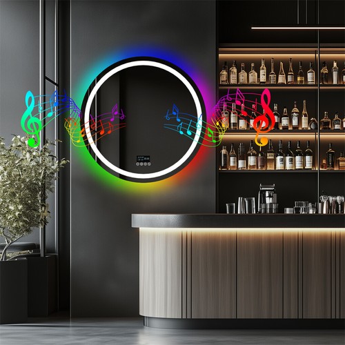 Large Round Bluetooth LED Bathroom Mirror RGB Backlit Anti-Fog Makeup Mirror - Picture 2 of 19