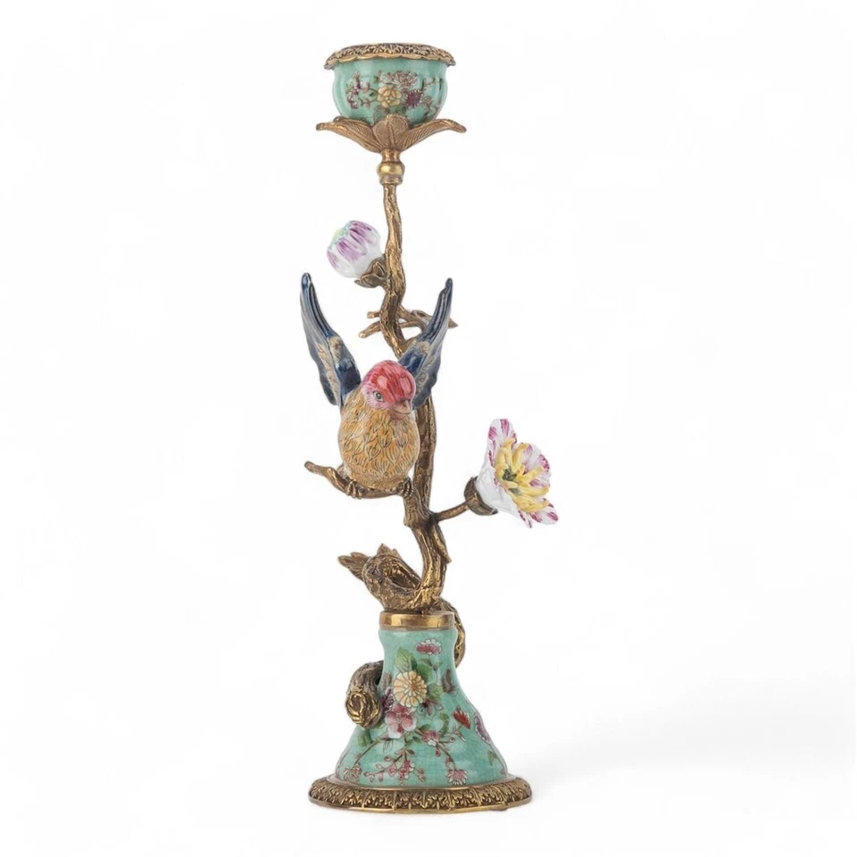 Exquisito Par de Candelabros Porcelana Pájaros Candelabro con Bronce Ormolu Foto 4 de 4