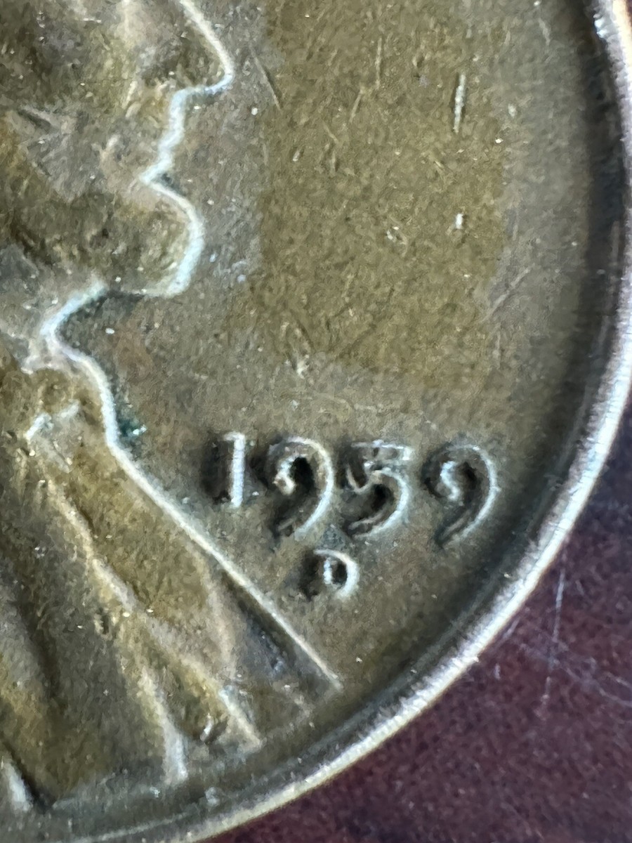 1959 D Lincoln penny DDO obverse doubling on date, L In Liberty