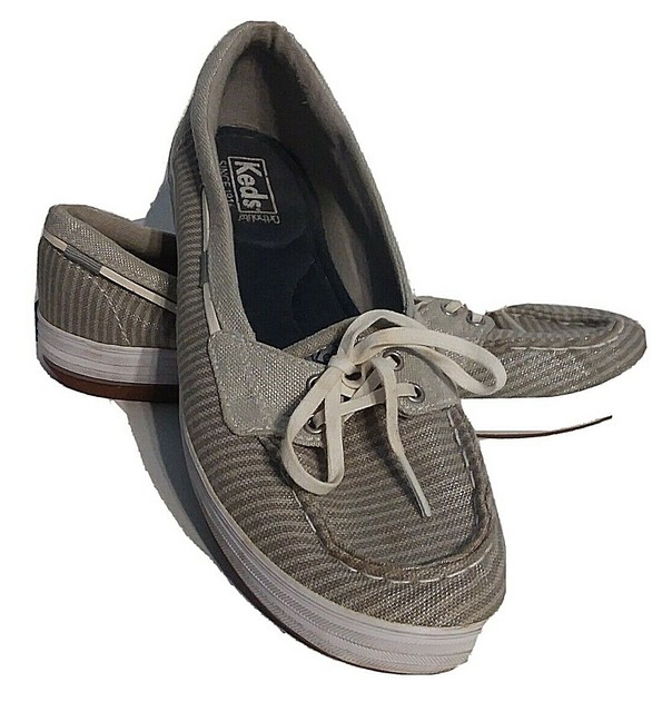 Keds Womens Size 9 Boat Shoes Nautical Gray Silver Striped Ortholite