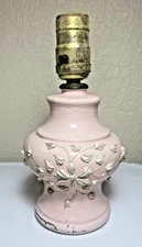 vintage boudoir pink glass lamp with floral embellishments 