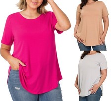 1X 2X 3X Plus Women Round Neck Short Sleeve Rayon Top Relaxed Loose Fit T Shirt