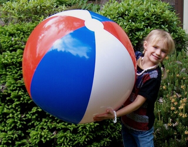 36" Inflatable USA Beach Ball, RED WHITE & BLUE 3 Color Glossy Vinyl