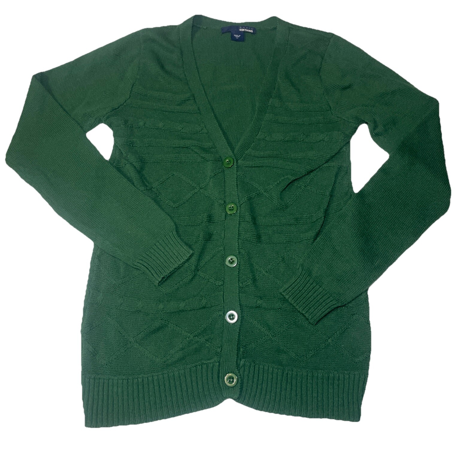 Basic Editions Deep Green Button Down Cardigan Sw… - image 1