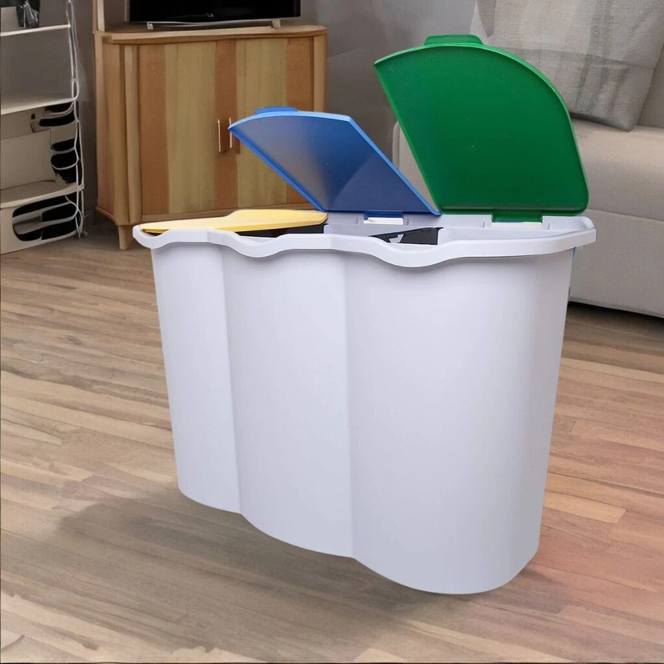 Secchio Raccolta Differenziata 3 Scomparti Pattumiera Grande Bidone Rifiuti 80 L - Immagine 2 di 4