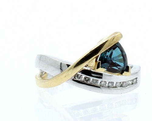 14K MULTI TONE GOLD BLUE TOPAZ DIAMOND FREE FORM LADIES RING SIZE 6.5