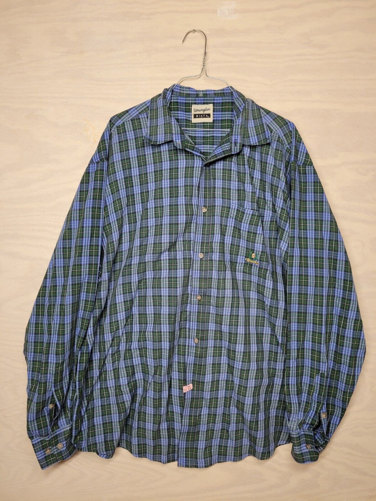 Wrangler Riata Men's SZ 2XL Button Up Shirt Long Sleeve Blue Green Plaid  Cowboy | eBay