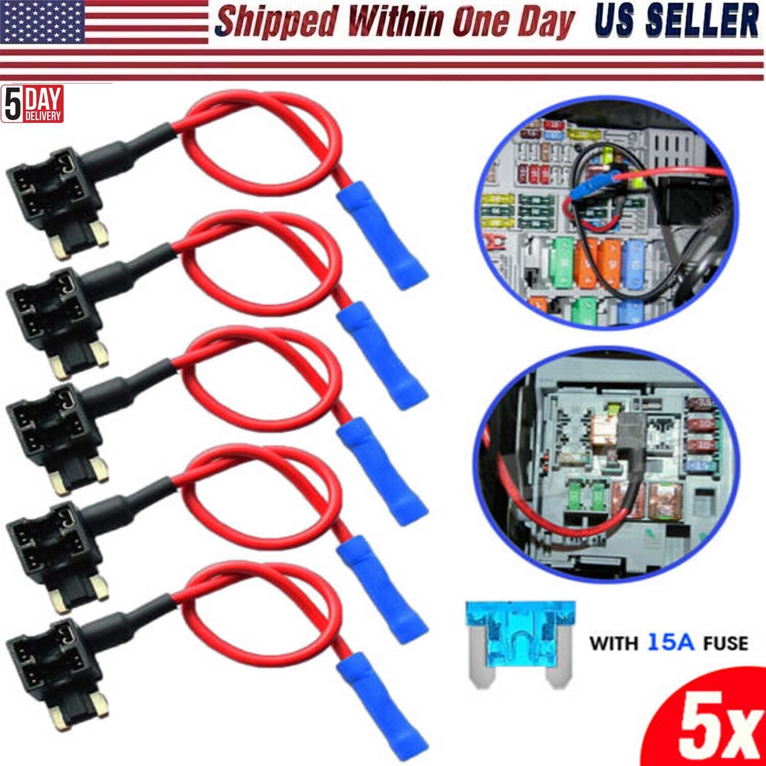 5pcs AddACircuit Fuse TAP Adapter Mini Blade Fuse Holder with 5 Car