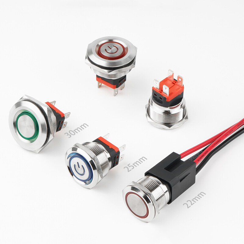 Interruttore Pulsante LED 22/25/30mm On/Off Chiusura Momentanea Metallo Interruttore Pulsante LED 22/25/30mm On/Off Chiusura Momentanea Metallo