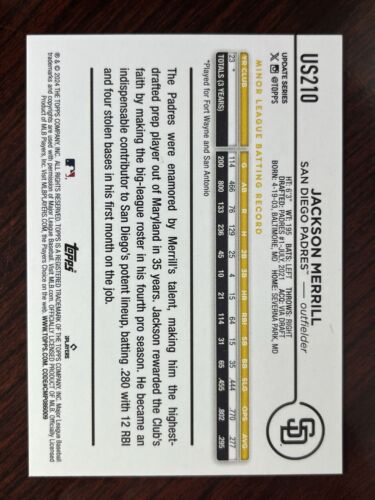 2024 Topps Update Jackson Merrill Meijer Exclusive Purple Rookie Padres RC SP - Bild 2 von 2