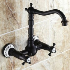 Bathroom Faucet Brass Black Tap Sink Kitchen Mixer Ceramic Base Wall Mounted US