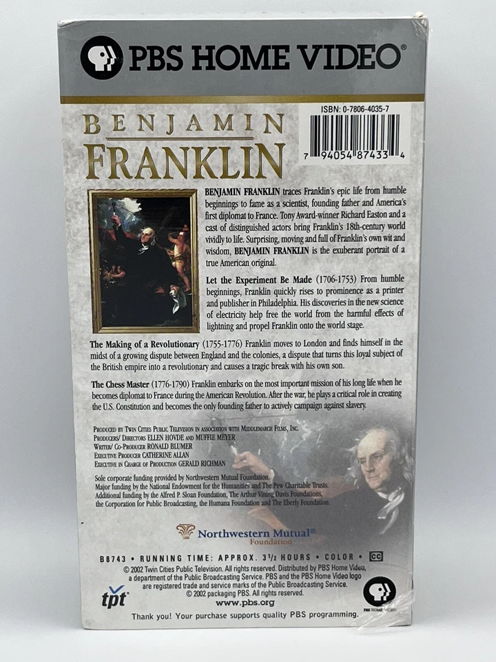 BENJAMIN FRANKLIN (VHS, 2002) Movie 2-TAPE Set, PBS HOME VIDEO, Brand New Sealed - Image 2 of 4