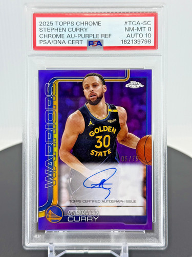 2025 Topps Chrome Stephen Curry #TCA-SC Purple Refractor AUTO /75 PSA 8 AUTO 10