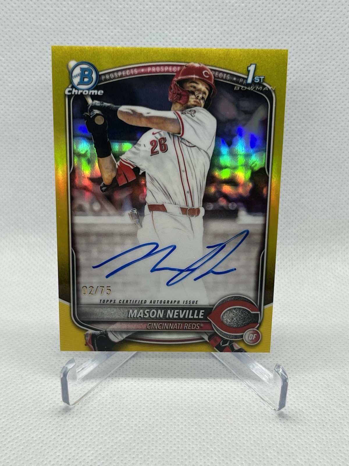 2025 Bowman Draft Chrome Mason Neville 1st Bowman AUTO Yellow /75 #CPA-MN REDS