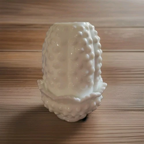 Vintage Fenton Hobnail Fairy Lamp  White Milk Glass with Fenton logo