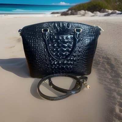 Brahmin Duxbury Satchel Black Melbourne Medium Croc Embossed Leather HandBag COA
