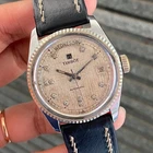 RARE Tissot President Automatic Linen Dial Silver Diamond Day Date Watch Men