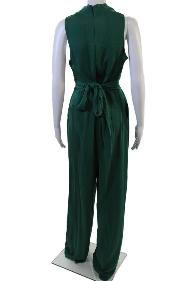 Mono de seda verde 6 Catherine Malandrino con cremallera trasera sin mangas cuello en V para mujer Foto 3 de 4