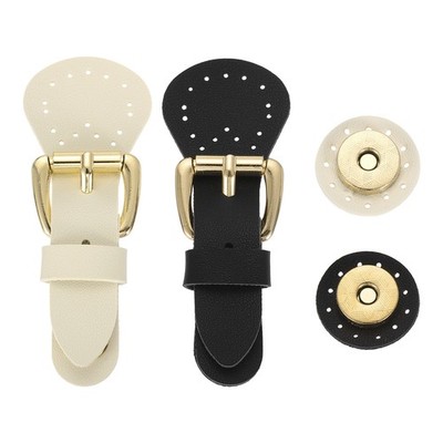 2pcs Leather Buckles, PU Snap Buttons for DIY, Black/White
