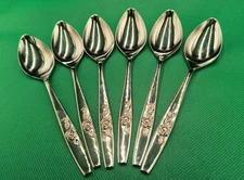 Set of 6 Oneida Ltd 1881 Rogers OUR ROSE pattern stainless teaspoons 6" Lot A