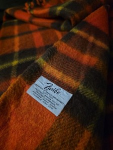 Fairbo Woolen Mills plaid blanket throw Orange Yellow Black