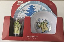 New - Yoda Star Wars The Mandalorian Kid s Dinnerware Set Plate Bowl Cup Disney