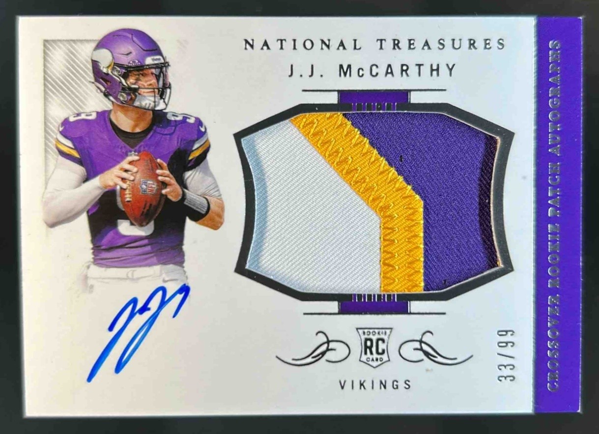 2024 National Treasures J.J. McCarthy Crossover Rookie Patch Auto RC #33/99