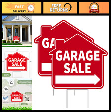 2PC Double-Sided Garage Sale Yard Signs with Stakes - 17"x13" Corrugated Plastic