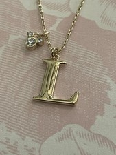 Disney Parks Mickey Mouse Ear Rhinestone Letter L, Gold Tone Necklace