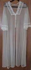 Vintage Vanity Fair Tricot-All Nylon Sheer Robe Only Peignoir Lace Trim Med USA