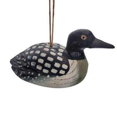 Handmade Loon Carved Decoy Ornament Wooden Hanging Waterfowl Rustic Carved