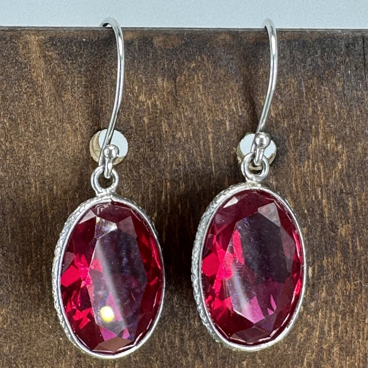 925 sterling silver earrings Ruby gemstone oval d… - image 1
