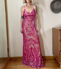 Windsor Pink Mermaid Sequin Dress Sz 1/2 Hoco Iridescent Glam Vegas Event Formal