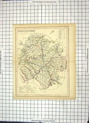 Antique Old Print Archer Map Herefordshire England Hereford Bromyard Ledbury