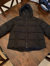 Swiss Tech Boys Black Hooded Puffer Jacket XXL 18 Full Zip Lined Pockets