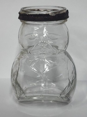 VTG SUN-RA HOT DOG SAUCE TILT GLASS JAR FIGURAL MAN  ST.JOSEPH, MO.