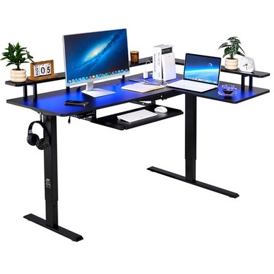 Uimoso L Shaped Desk Electric Adjustable Height Corner Desk with Keyboard Tray