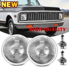 Pair 7 Round Glass Headlight With Bulb Original Classic Look Conversion Chrome