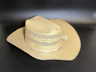 Grand Champion Panama Straw Cowboy Hat Western Ranch Size 6 7/8 Vented Beige Vtg