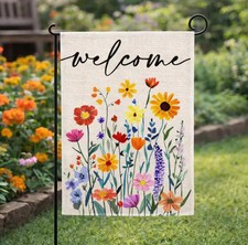 Spring Welcome Garden Flag, Floral Wildflower Garden Flag, Farmhouse